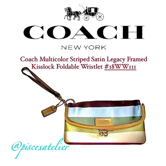 Coach Multicolor Striped Satin Legacy Framed Kisslock Foldable Wristlet #18WW111 - Picture 2 of 10